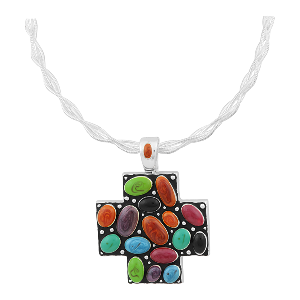 Stylish Spiritual Colorful Stone Cross Pendant Necklace