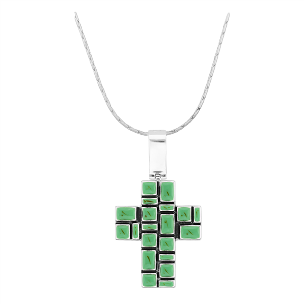 Unique & Stylish Silver & Teal Squared Cross Magnetic Pendant Charm Necklace