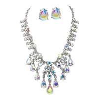 Gorgeous Sparkling Light Iridescent Crystals Silver-Toned Cable Chain Lobster Clasp Necklace