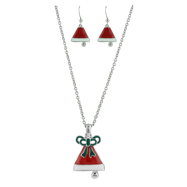 RED WHITE GREEN SANTA HAT NECKLACE SET