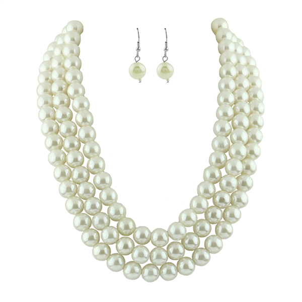 CREAM COLOR FAUX PEARLS NECKLACE SET