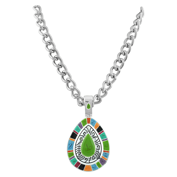 Stylish Multi Colored Oval Magnetic Pendant Necklace