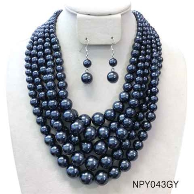 ACRYLIC PEARL LAYERED NECKLACE SET | DARK GRAY