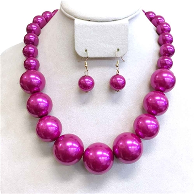 ACRYLIC COATED PEARL NECKLACE SET | FUCHSIA