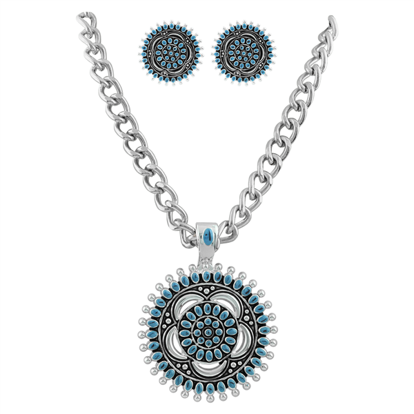 Stylish Light Blue Colored Mandala Flower Necklace Set