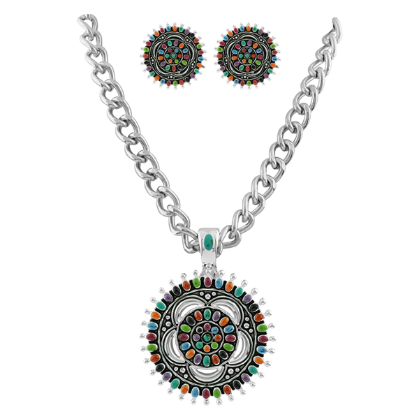 Stylish Multi Colored Mandala Flower Necklace Set