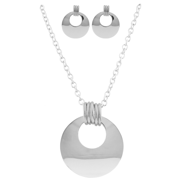 Stylish 3 Ring & 5 Ring All Silver Necklace Set