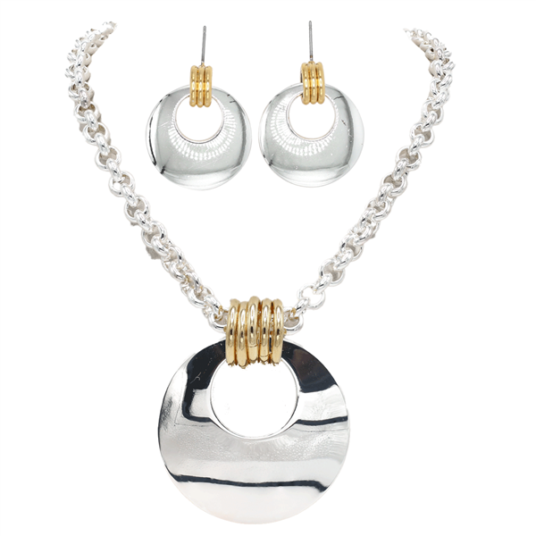 Stylish Gold-Toned Ring Charm & Silver-Toned Chain Toggle Necklace Set
