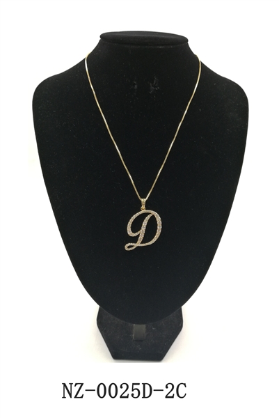 Fashion Sparkling Diamond Crystal Letter D Initial Gold Toned Pendant Necklace