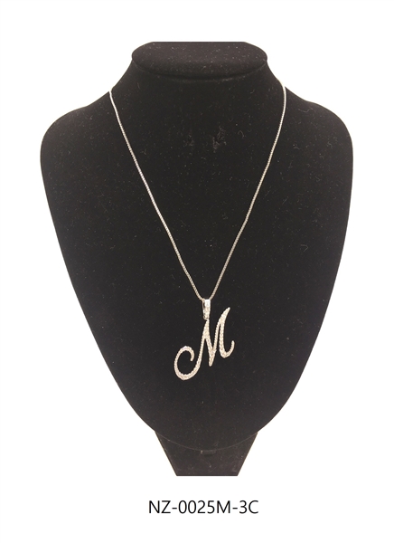 Fashion Sparkling Diamond Crystal Letter M Initial Silver Toned Pendant Necklace