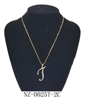 Fashion Sparkling Diamond Crystal Letter T Initial Gold Toned Pendant Necklace