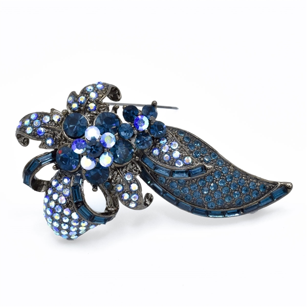 Sparkling Colored Crystals Ruthenium Toned Fashion Brooch