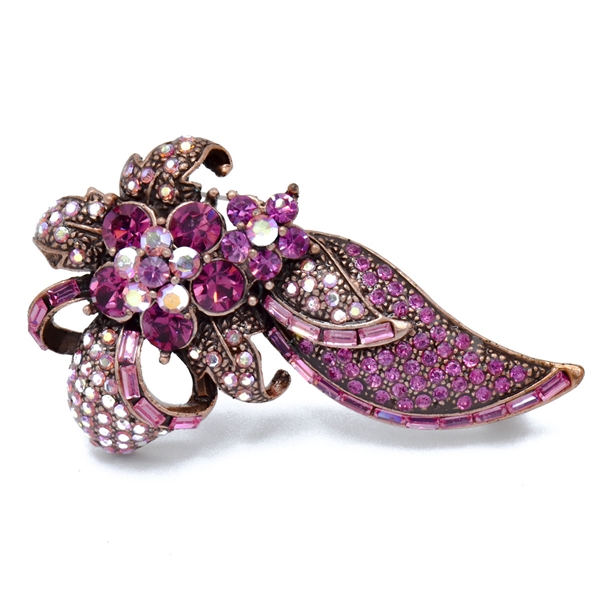 Sparkling Colored Crystals Ruthenium Toned Fashion Brooch