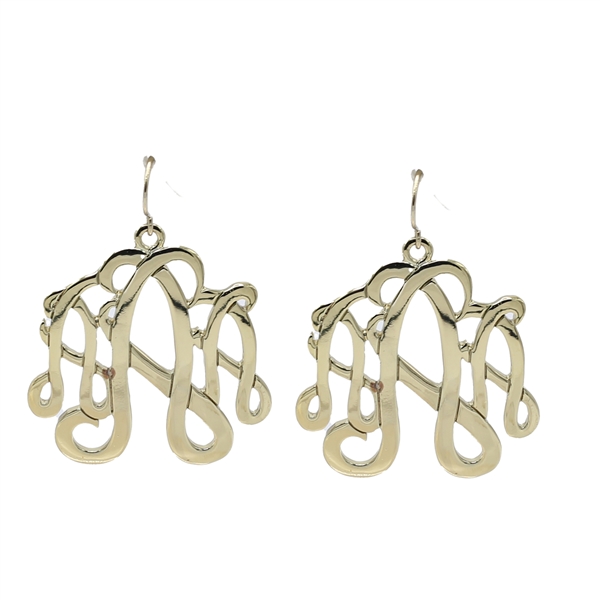 Simple & Personal Fashion Monogram Script Initial Gold Tone Fish Hook Earrings
