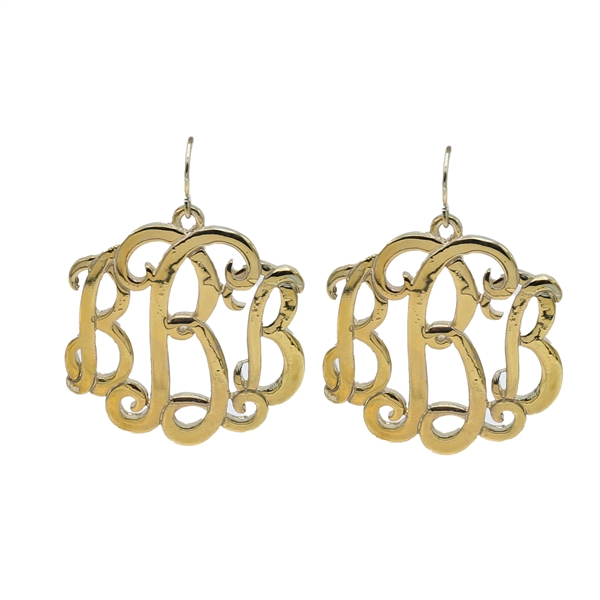 Simple & Personal Fashion Monogram Script Initial Gold Tone Fish Hook Earrings