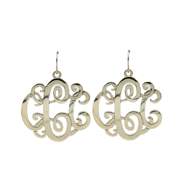 Simple & Personal Fashion Monogram Script Initial Gold Tone Fish Hook Earrings