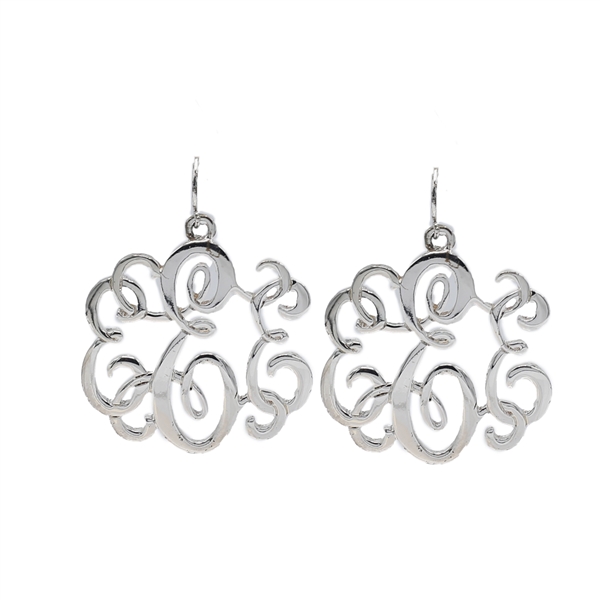 Simple & Personal Fashion Monogram Script Initial Silver Tone Fish Hook Earrings