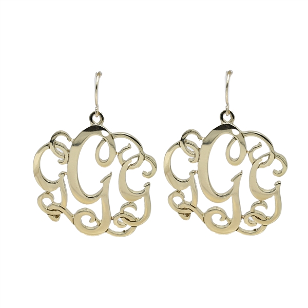 Simple & Personal Fashion Monogram Script Initial Gold Tone Fish Hook Earrings