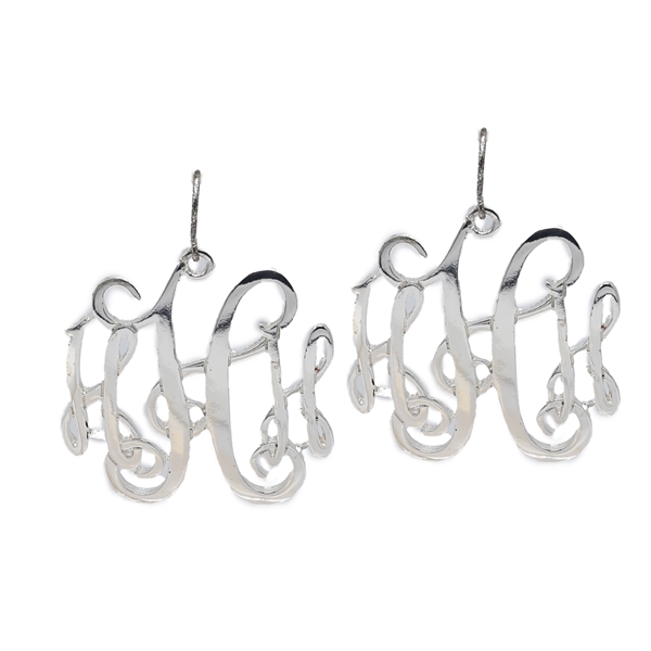Simple & Personal Fashion Monogram Script Initial Silver Tone Fish Hook Earrings