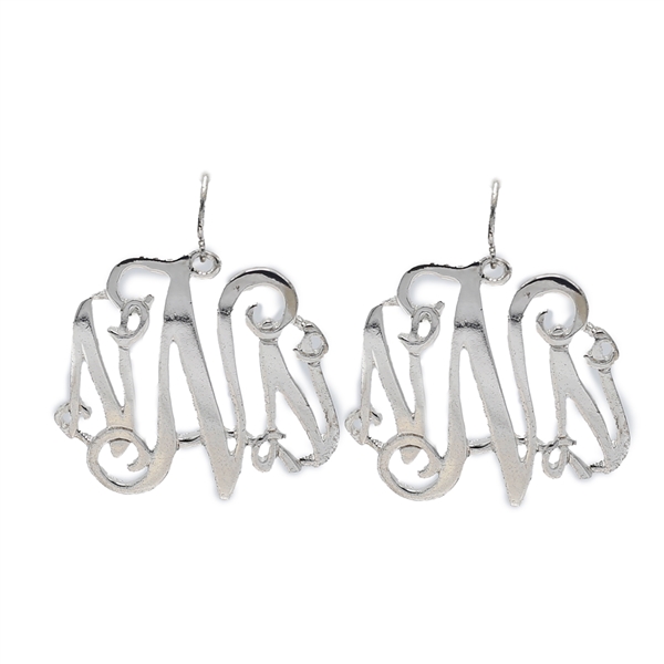 Simple & Personal Fashion Monogram Script Initial Silver Tone Fish Hook Earrings