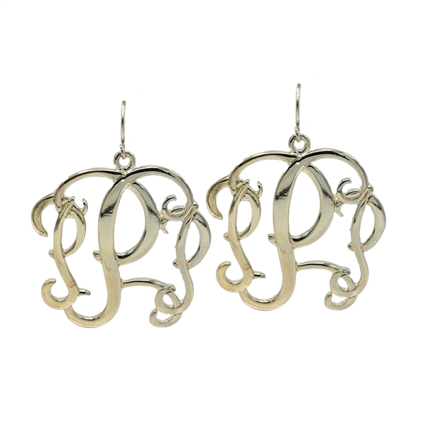 Simple & Personal Fashion Monogram Script Initial Gold Tone Fish Hook Earrings