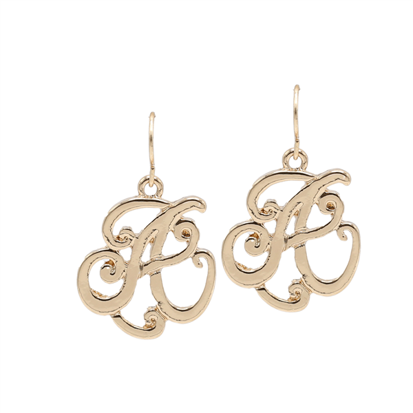 Simple & Personal Fashion Monogram Script Initial Gold Tone Fish Hook Earrings