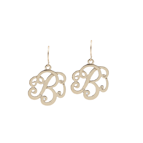Simple & Personal Fashion Monogram Script Initial Gold Tone Fish Hook Earrings