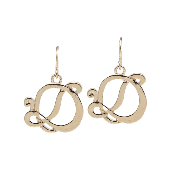 Simple & Personal Fashion Monogram Script Initial Gold Tone Fish Hook Earrings