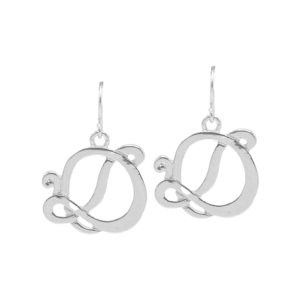 Simple & Personal Fashion Monogram Script Initial Silver Tone Fish Hook Earrings