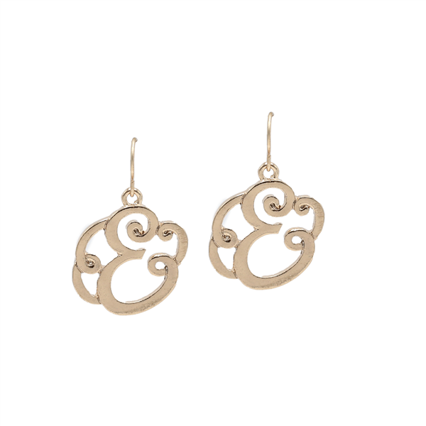 Simple & Personal Fashion Monogram Script Initial Gold Tone Fish Hook Earrings