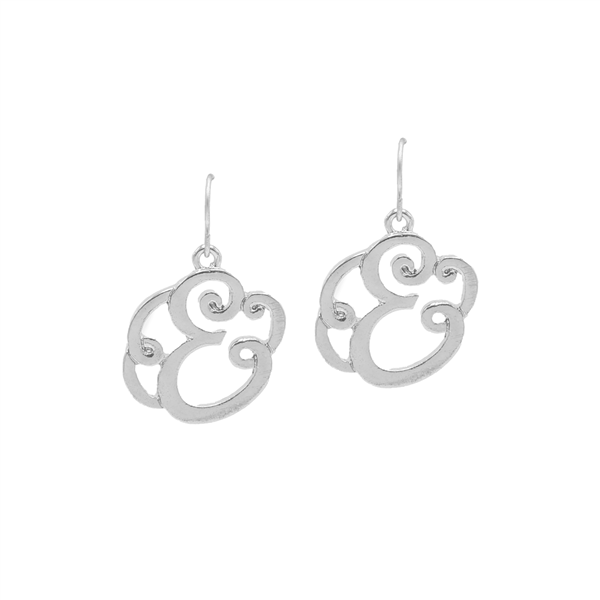 Simple & Personal Fashion Monogram Script Initial Silver Tone Fish Hook Earrings
