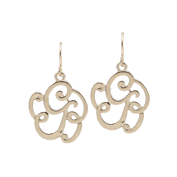 Simple & Personal Fashion Monogram Script Initial Gold Tone Fish Hook Earrings