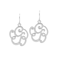 Simple & Personal Fashion Monogram Script Initial Silver Tone Fish Hook Earrings