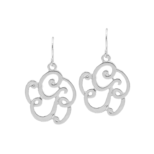 Simple & Personal Fashion Monogram Script Initial Silver Tone Fish Hook Earrings