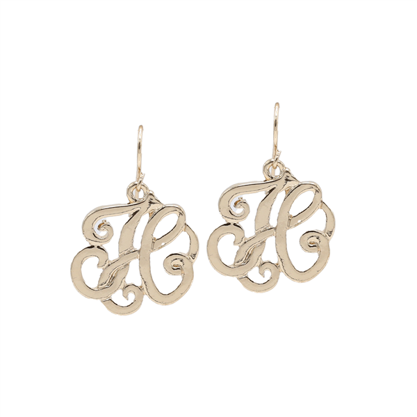 Simple & Personal Fashion Monogram Script Initial Gold Tone Fish Hook Earrings