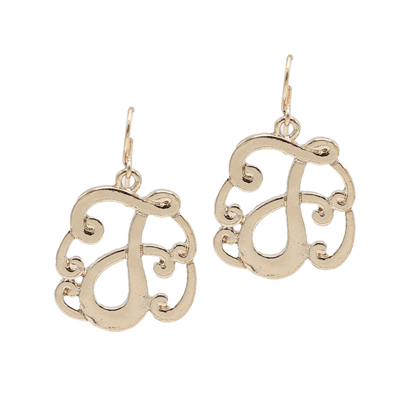 Simple & Personal Fashion Monogram Script Initial Gold Tone Fish Hook Earrings
