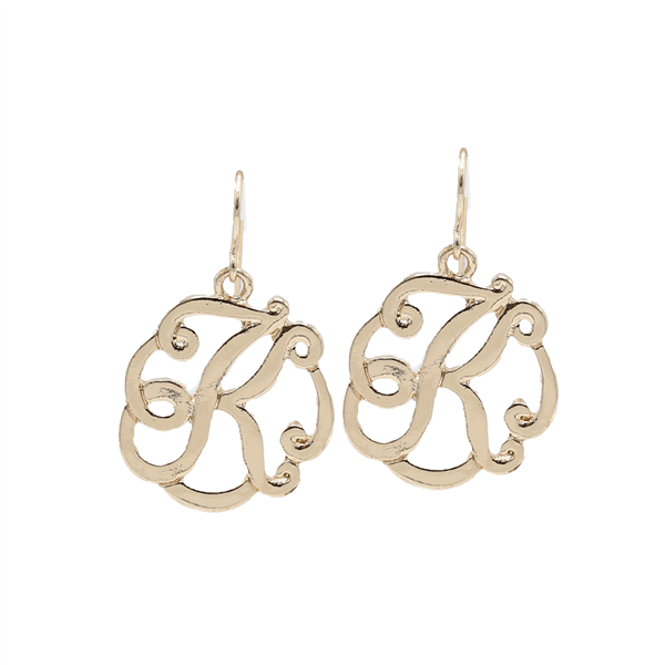 Simple & Personal Fashion Monogram Script Initial Gold Tone Fish Hook Earrings