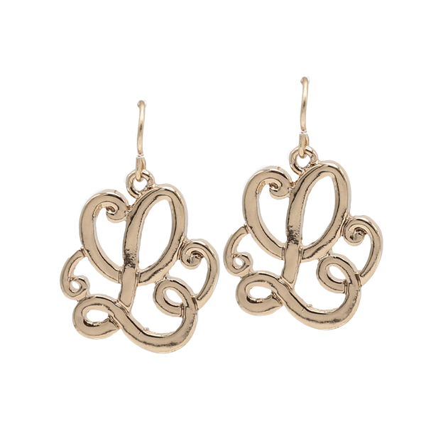 Simple & Personal Fashion Monogram Script Initial Gold Tone Fish Hook Earrings