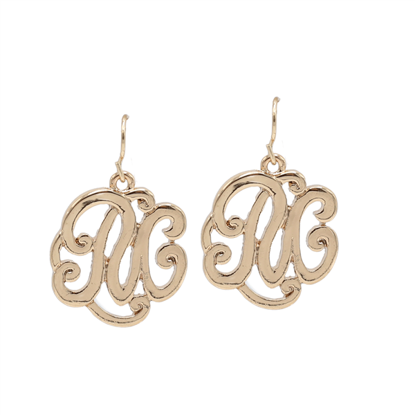 Simple & Personal Fashion Monogram Script Initial Gold Tone Fish Hook Earrings