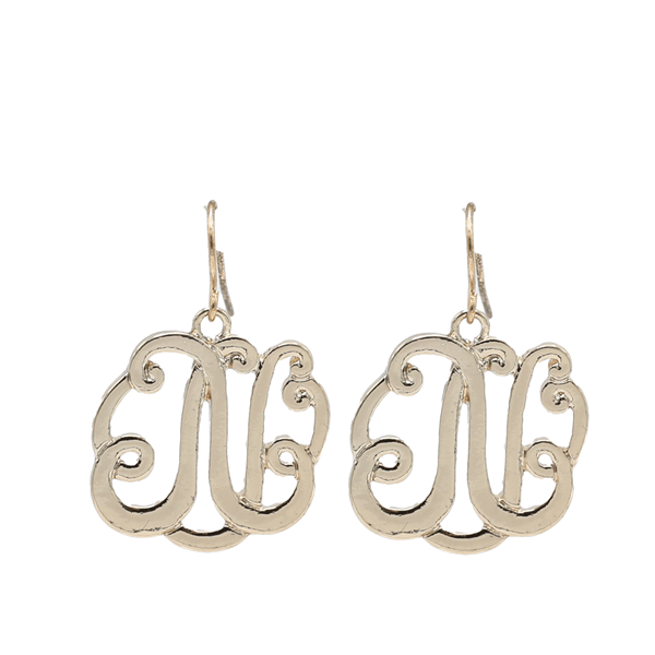 Simple & Personal Fashion Monogram Script Initial Gold Tone Fish Hook Earrings
