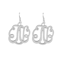 Simple & Personal Fashion Monogram Script Initial Silver Tone Fish Hook Earrings
