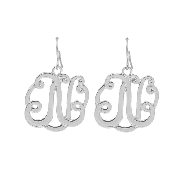 Simple & Personal Fashion Monogram Script Initial Silver Tone Fish Hook Earrings