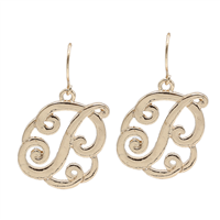 Simple & Personal Fashion Monogram Script Initial Gold Tone Fish Hook Earrings
