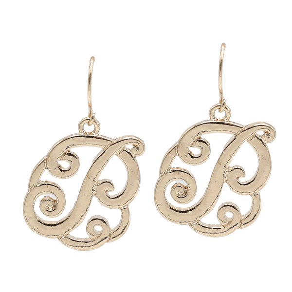 Simple & Personal Fashion Monogram Script Initial Gold Tone Fish Hook Earrings