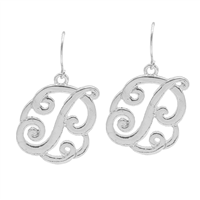 Simple & Personal Fashion Monogram Script Initial Silver Tone Fish Hook Earrings