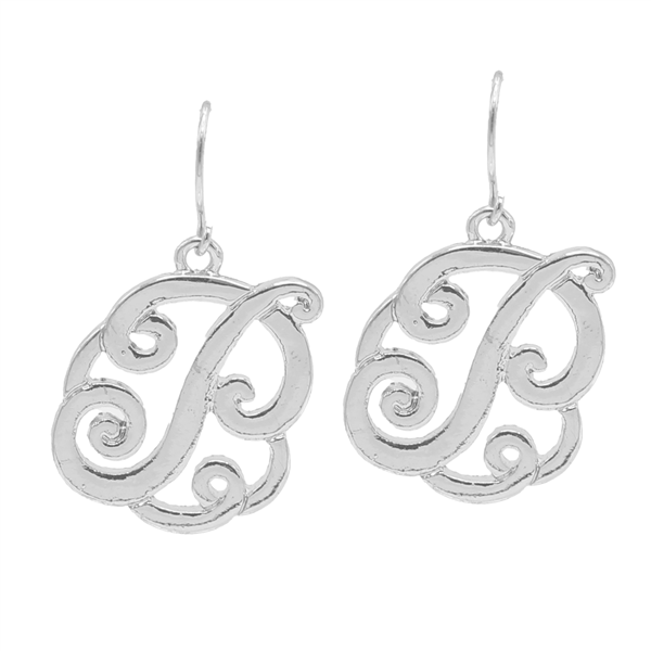 Simple & Personal Fashion Monogram Script Initial Silver Tone Fish Hook Earrings