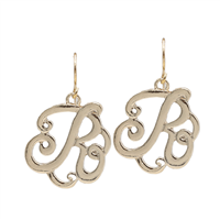Simple & Personal Fashion Monogram Script Initial Gold Tone Fish Hook Earrings
