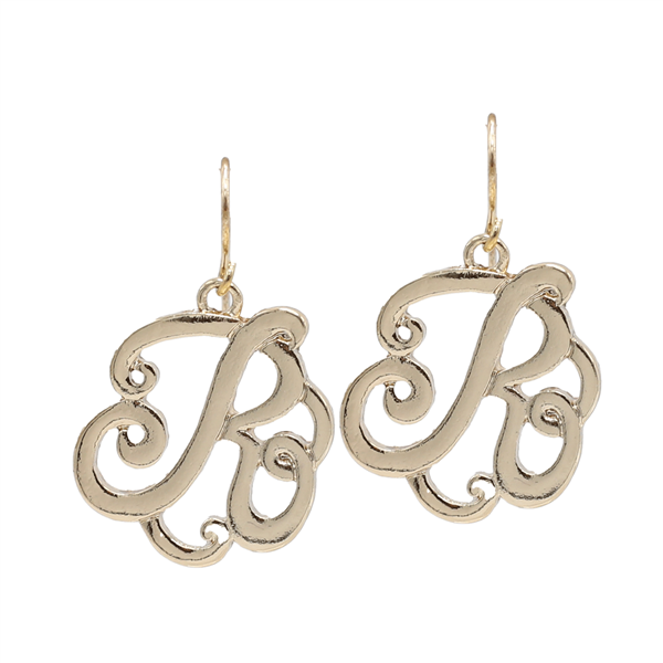 Simple & Personal Fashion Monogram Script Initial Gold Tone Fish Hook Earrings