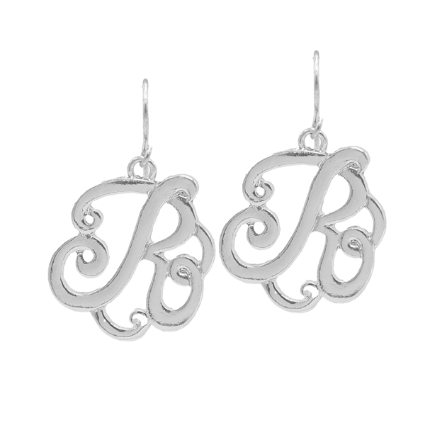 Simple & Personal Fashion Monogram Script Initial Silver Tone Fish Hook Earrings