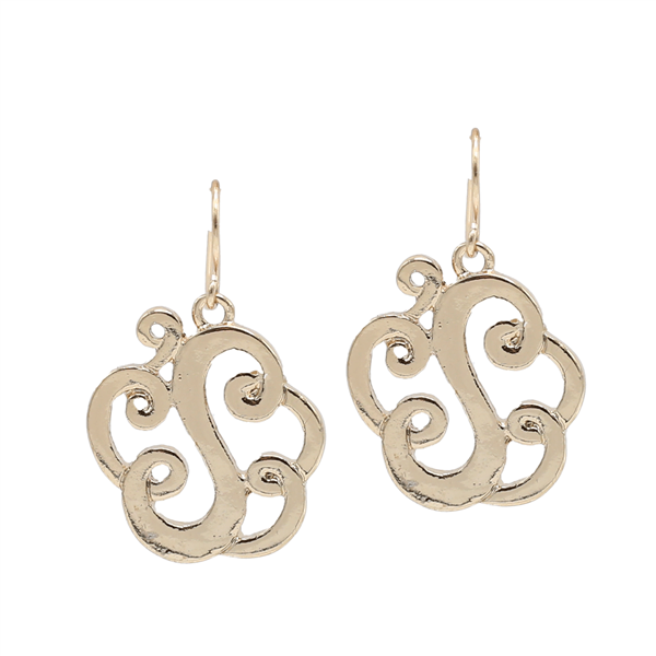 Simple & Personal Fashion Monogram Script Initial Gold Tone Fish Hook Earrings